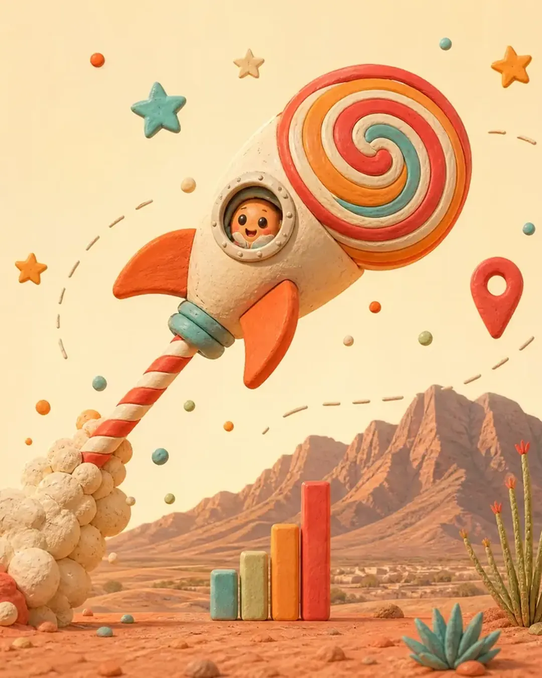 SEOCANDY's lollipop rocket launching over the Chihuahuan Desert
